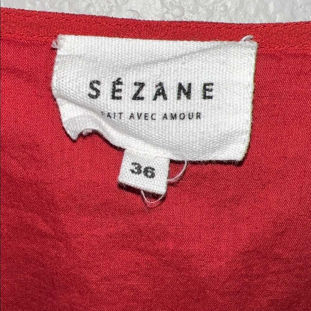 Sezane Brick Red Peasant Bohemian Long Sleeve Blouse Size 36/4 - Picture 5 of 12